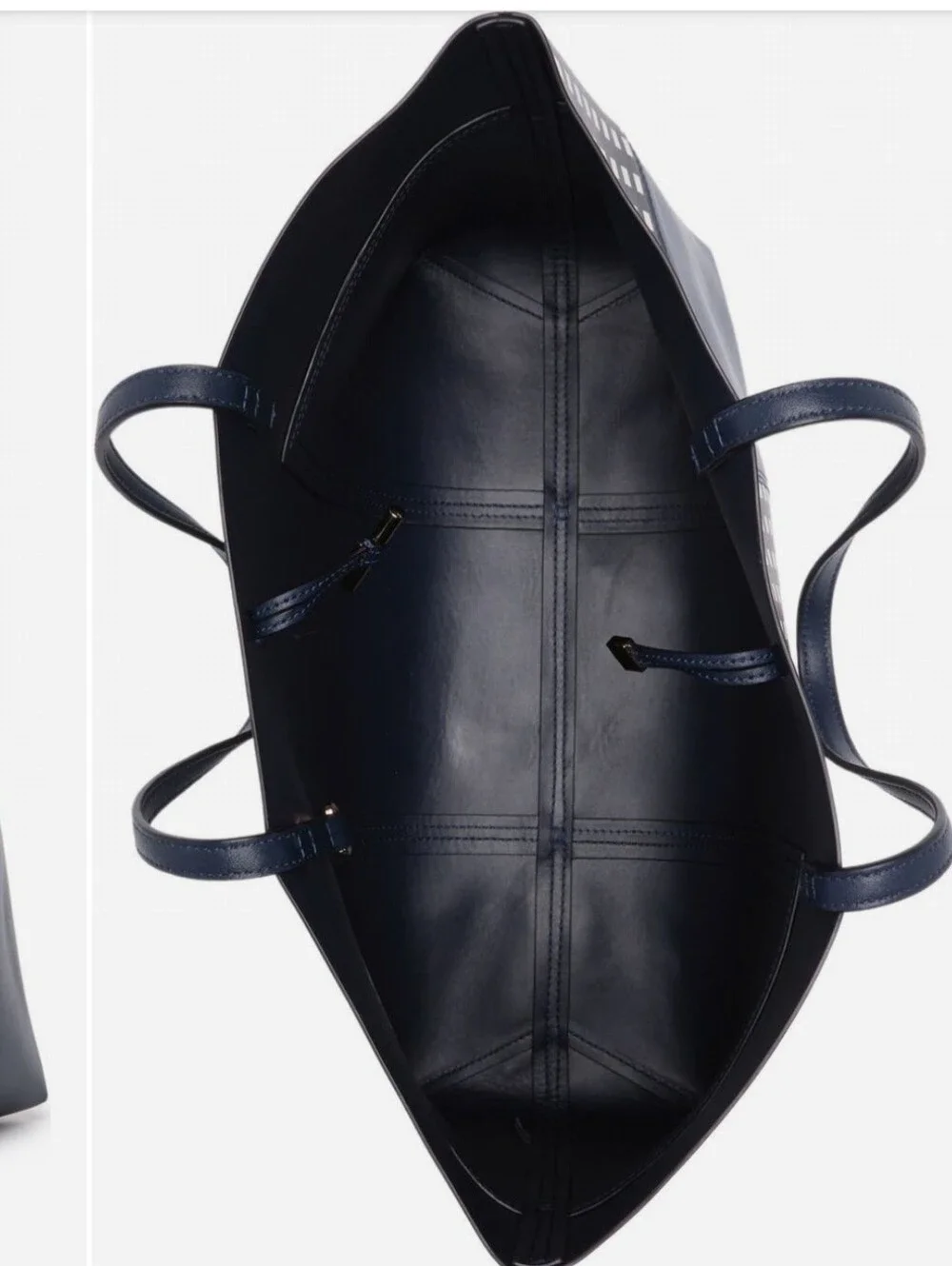 Tory Burch Navy and White Checkered Leather Tote / Pouch Not Available.